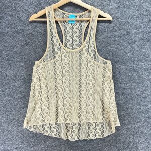 Happening In The Present Tank Women S Small Beige Geometric Sleeveless Sheer